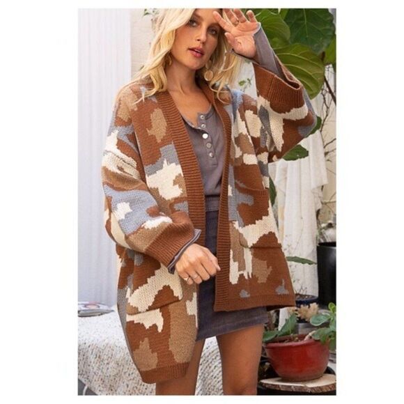 𝅺pol Camouflage Open Cardigan with Pockets - Picture 1 of 12
